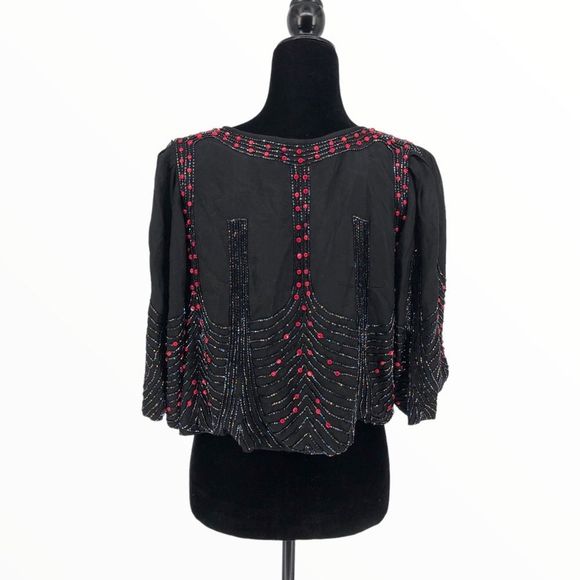90’s Vintage Beaded Cropped Dinner Jacket Elbow Sleeves - Picture 10 of 12